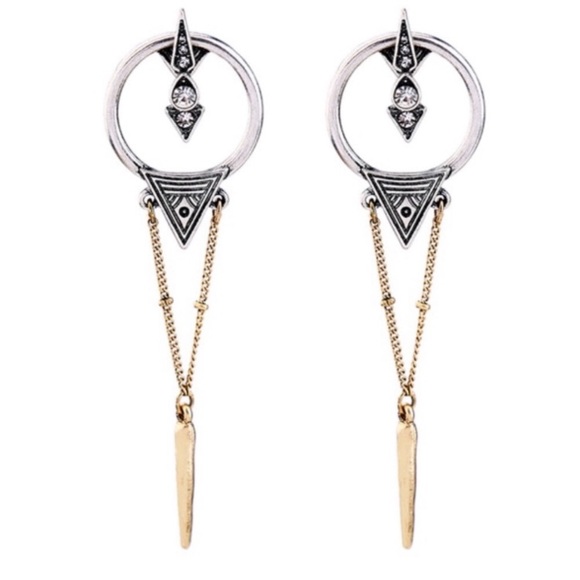 New”Two Tone Diamond Boho Earrings - Picture 4 of 7